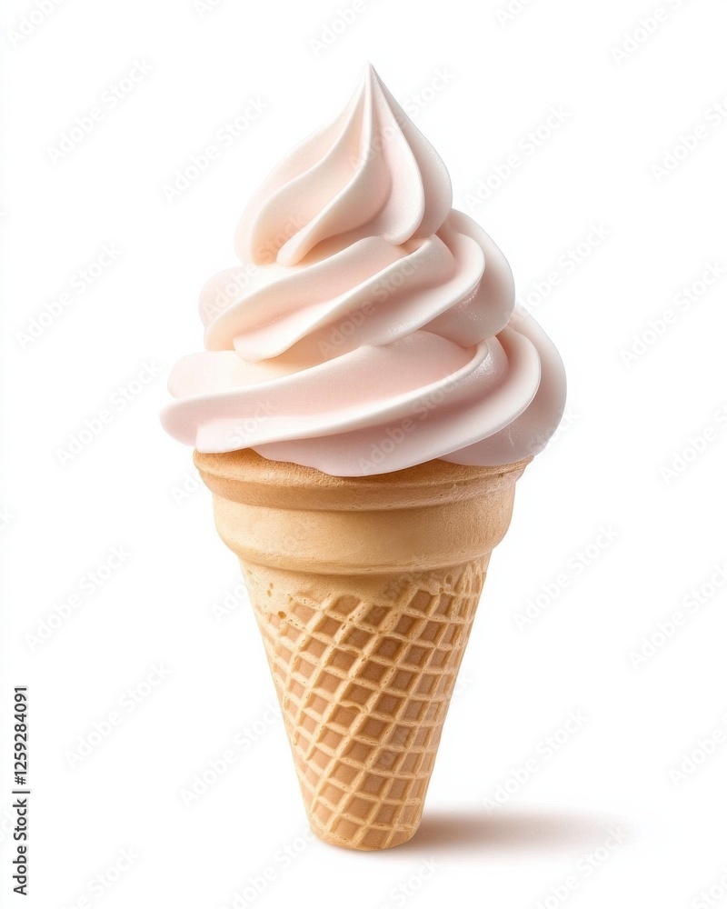 A delicious ice cream cone with soft-serve swirls, topped in a creamy pink hue, sitting in a classic waffle cone. A delicious ice cream cone with soft-serve swirls, topped in a creamy pink hue, sitting in a classic waffle cone.