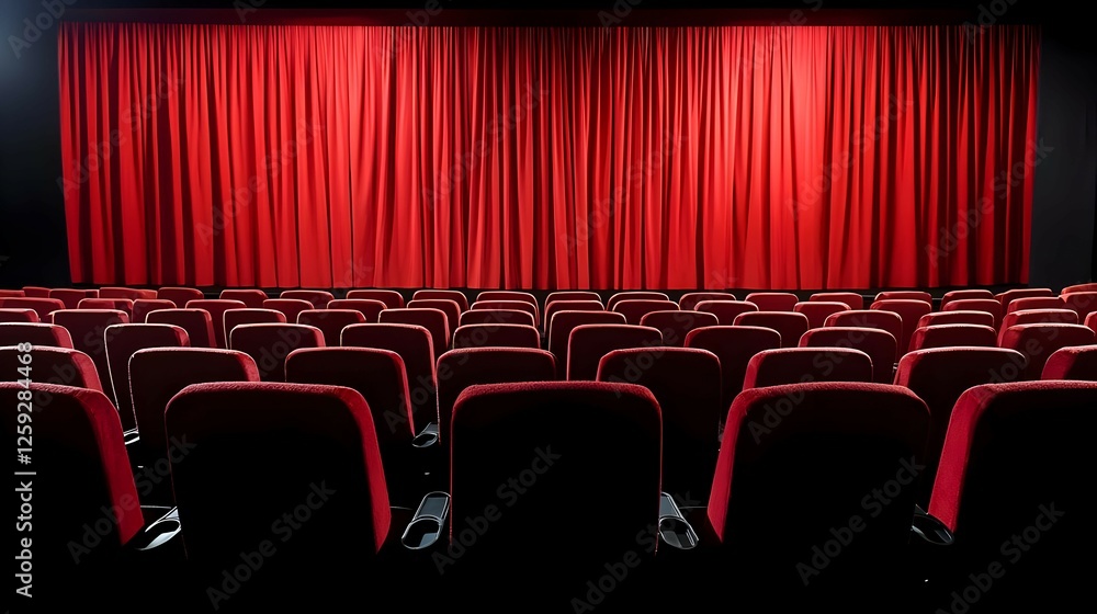 Fototapeta premium Empty Movie Theater With Red Seats And Curtains