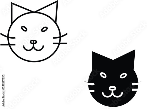 Cat Face Icon with Transparent Background. – Line icon of a cat’s face representing pets, feline species, and domestic animals with transparent background.