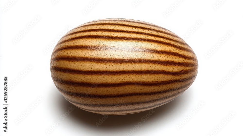 Decorative Wooden Egg with Striped Pattern on a White Background Decorative Wooden Egg with Striped Pattern on a White Background