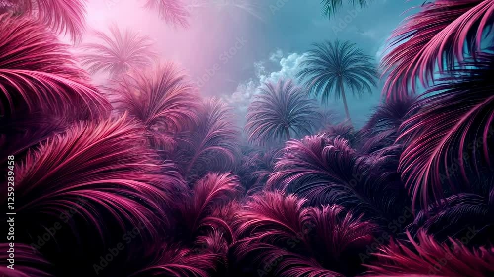 Smooth camera flight over palm leaves into tropical forest Smooth camera flight over palm leaves into tropical forest