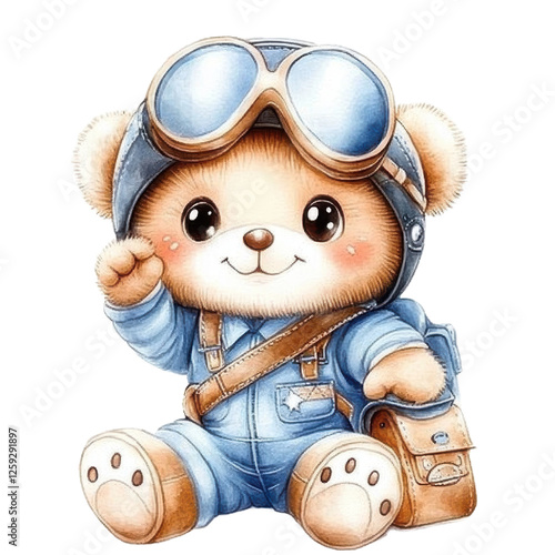 Adorable Bear Wearing Pilot Goggles and Flight Suit in a Whimsical Style Exuding Cheerfulness