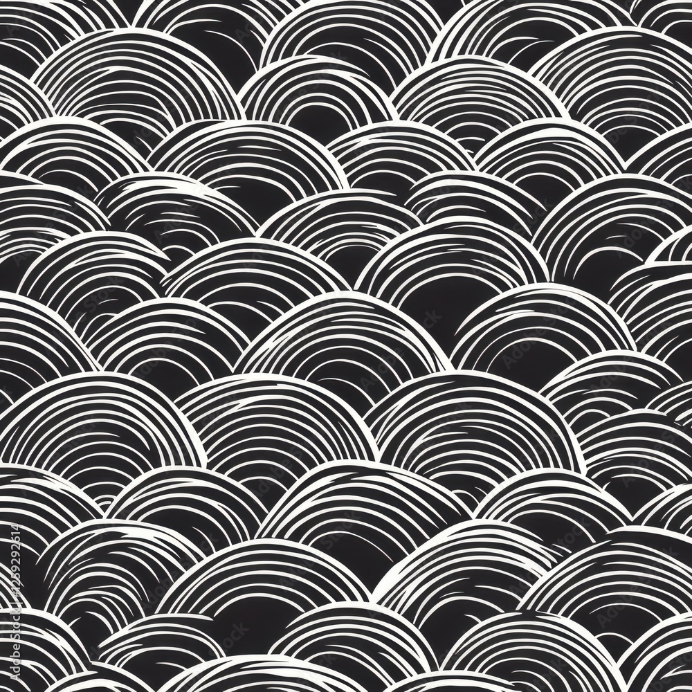 Black and White Abstract Waves Pattern with Circular Design Elements Black and White Abstract Waves Pattern with Circular Design Elements