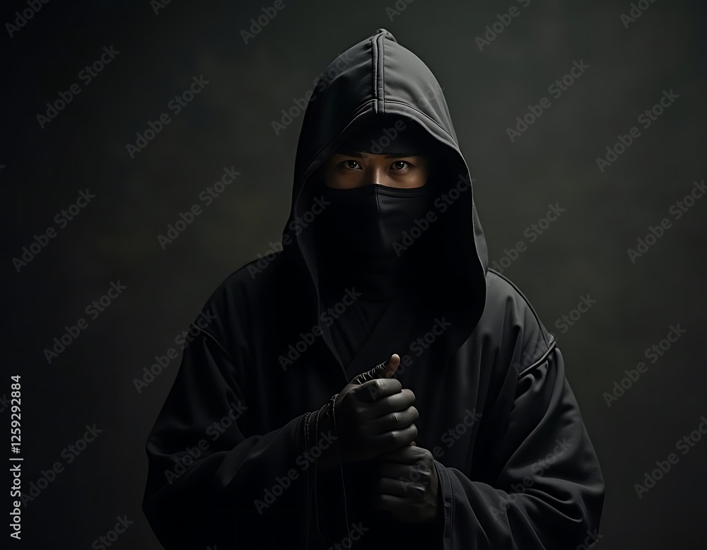 Mysterious Figure in Black: A Shadowy Portrait Mysterious Figure in Black: A Shadowy Portrait