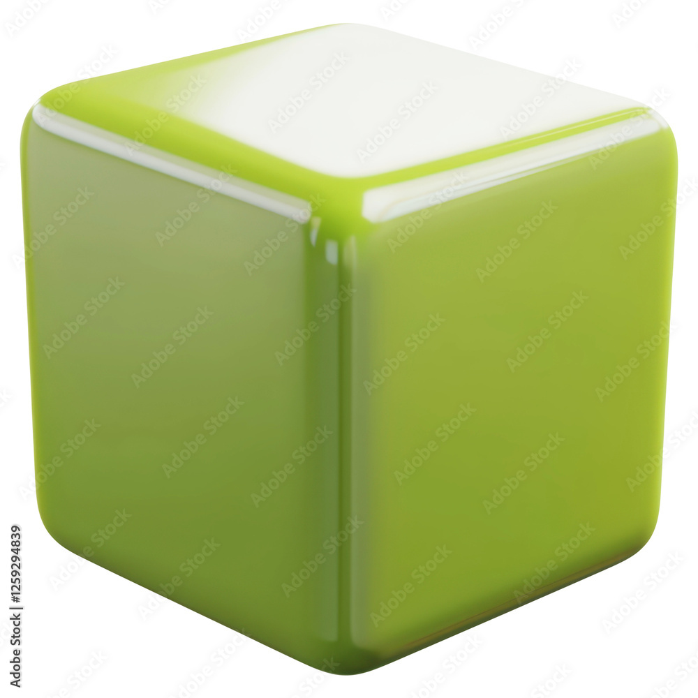A green cube with a shiny surface A green cube with a shiny surface