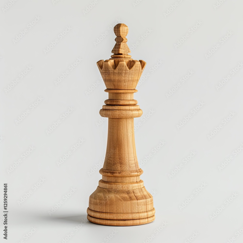 A wooden chess queen piece, symbolizing strategy and power in the game of chess. isolated on white background A wooden chess queen piece, symbolizing strategy and power in the game of chess. isolated on white background