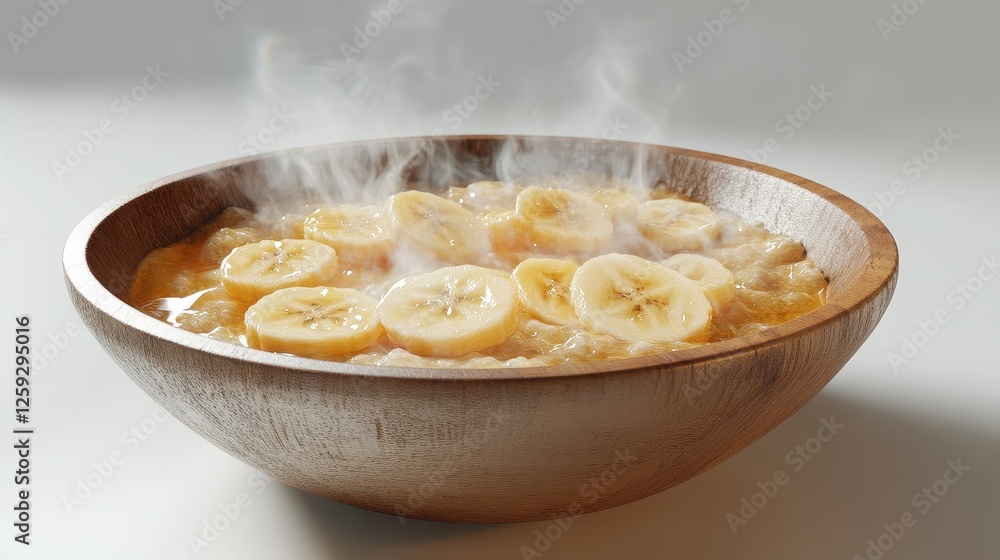 A bowl of steaming hot oatmeal, honey drizzle, banana slices, cozy atmosphere, soft light, 3D render, isolated on white background A bowl of steaming hot oatmeal, honey drizzle, banana slices, cozy atmosphere, soft light, 3D render, isolated on white background