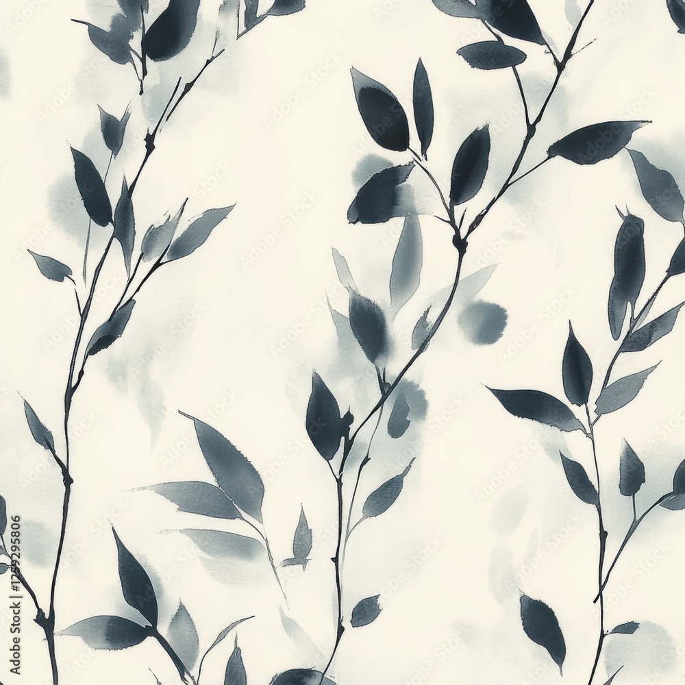 Elegant Silhouette of Green Leaves on Soft White Background Elegant Silhouette of Green Leaves on Soft White Background