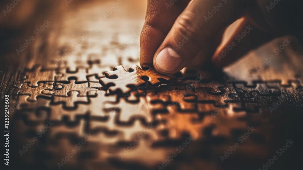 Hand push last piece jigsawto finish success planning concept solve puzzle - ai Hand push last piece jigsawto finish success planning concept solve puzzle - ai