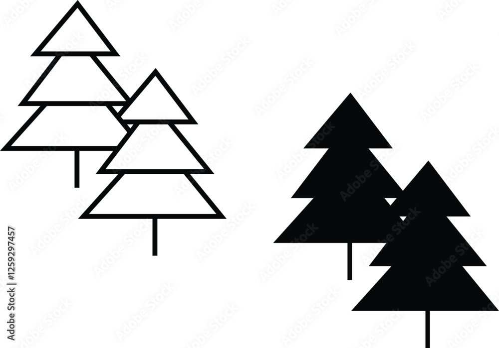 Clustered Pine Trees Icon with Transparent Background. – Line icon of multiple evergreen trees representing dense forest and woodland conservation with transparent background. Clustered Pine Trees Icon with Transparent Background. – Line icon of multiple evergreen trees representing dense forest and woodland conservation with transparent background.