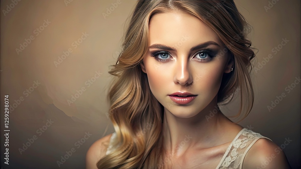 Fototapeta premium Stunning Studio Portrait of a Graceful Woman Masterful Lighting and Composition Techniques
