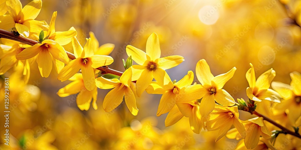 Obraz premium Forsythia Bokeh Photography: Stunning Spring Blooms, Yellow Flowers, Blurred Background, Macro Shot, Soft Focus, Nature Photography