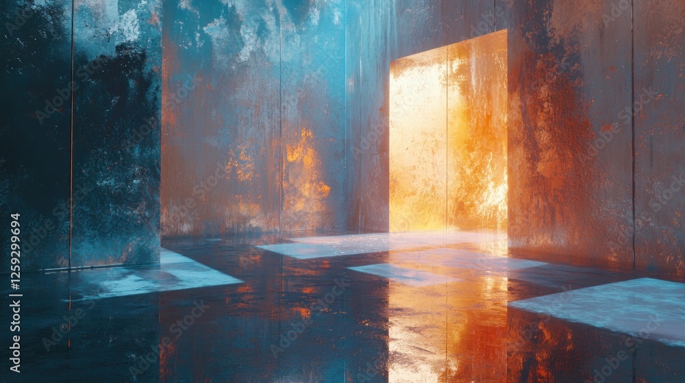 Fototapeta premium Vibrant abstract scene with glowing doorway in a surreal space