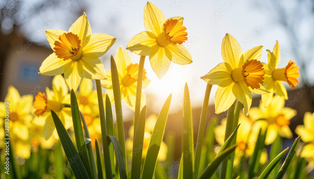 Fototapeta premium Daffodils blooming under sunny spring light