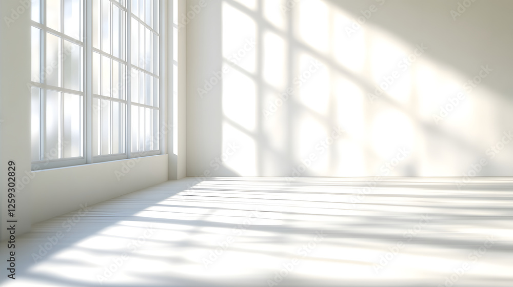 White Room with Large Window and Sunlight Shadows White Room with Large Window and Sunlight Shadows