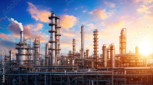 Wallpaper Mural Industrial skyline at sunset with smokestacks and pipes Torontodigital.ca