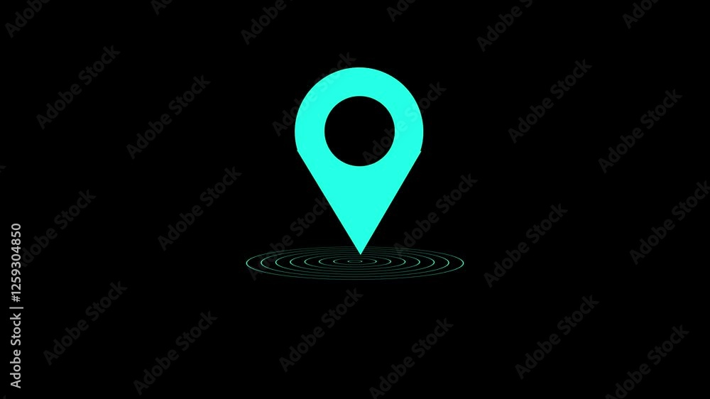 GPS location pointer with radio wave animation on a black background. GPS location pointer with radio wave animation on a black background.