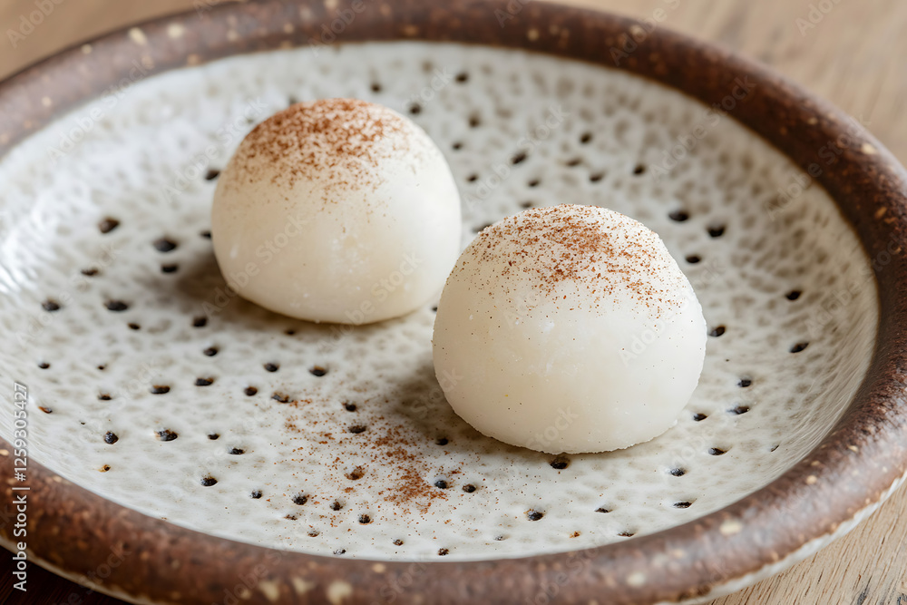 A visually appealing close-up of dango with golden-brown edges, placed on a fine ceramic plate, with a marble surface adding contrast. A visually appealing close-up of dango with golden-brown edges, placed on a fine ceramic plate, with a marble surface adding contrast.