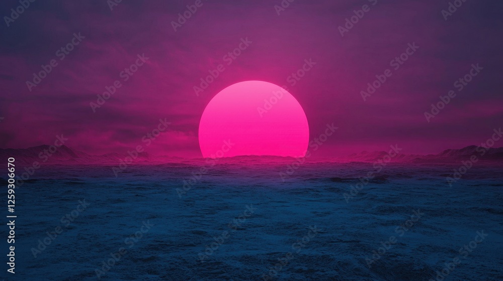 Vibrant Pink Sunset Over Calm Ocean Reflecting Dramatic Sky Colors Vibrant Pink Sunset Over Calm Ocean Reflecting Dramatic Sky Colors