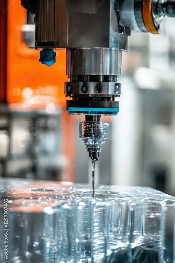 Close-up of an injection molding machine producing plastic products Close-up of an injection molding machine producing plastic products