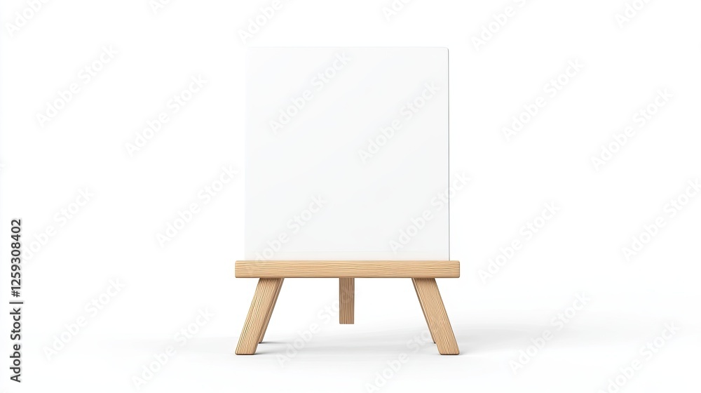 Blank canvas on wooden easel in minimalistic studio setting, ideal for art projects and presentations Blank canvas on wooden easel in minimalistic studio setting, ideal for art projects and presentations