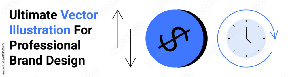 Dollar symbol and clock with upward and downward arrows illustrating financial growth, time management, and efficiency. Ideal for business, strategy, planning, productivity, finance, savings flat Dollar symbol and clock with upward and downward arrows illustrating financial growth, time management, and efficiency. Ideal for business, strategy, planning, productivity, finance, savings flat