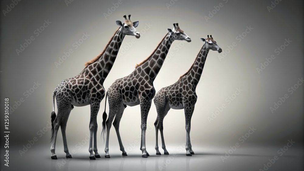 Obraz premium A Trio of Graceful Giraffes Standing Together in a Serene Studio Setting