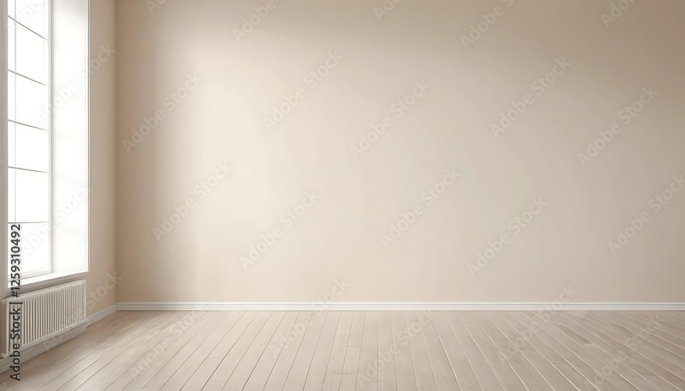 Bright interior of an empty room with wooden floor and large window Bright interior of an empty room with wooden floor and large window