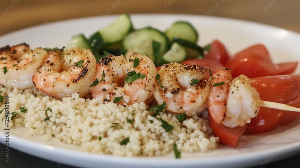 Grilled Shrimp Skewers with Couscous and Summer Vegetables Grilled Shrimp Skewers with Couscous and Summer Vegetables