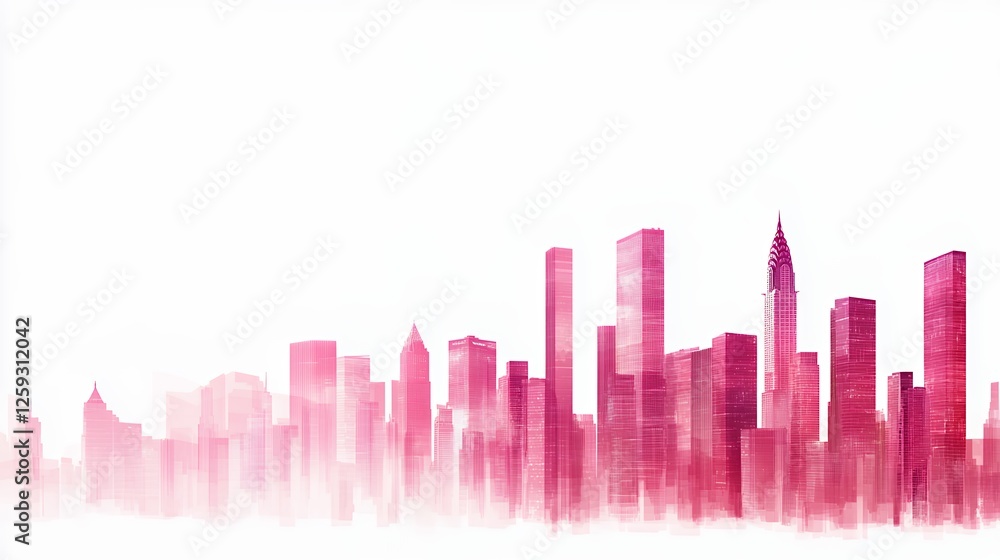 Obraz premium Abstract Pink City Skyline Watercolor