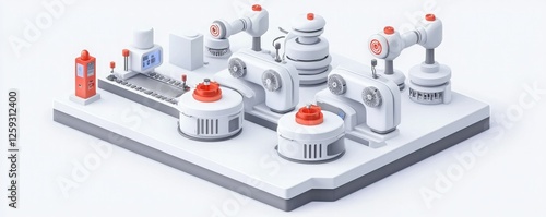 Wallpaper Mural A modern, stylized industrial setup featuring machinery, robotic arms, and processing units in a clean, minimalist design. Torontodigital.ca