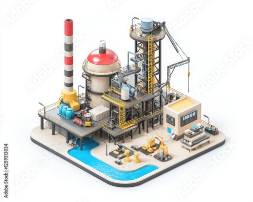 Wallpaper Mural A colorful industrial facility with smokestacks, machinery, and storage areas, representing an energy or manufacturing plant. Torontodigital.ca