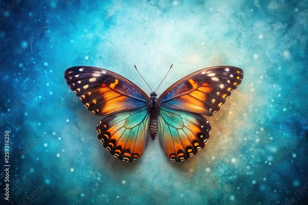 Fototapeta premium A Vibrant Butterfly with Intricate Wing Patterns on a Textured Blue Background