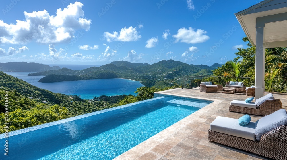Infinity pool, villa, ocean view, luxury, Caribbean, vacation, relax, sun, hills, design Infinity pool, villa, ocean view, luxury, Caribbean, vacation, relax, sun, hills, design