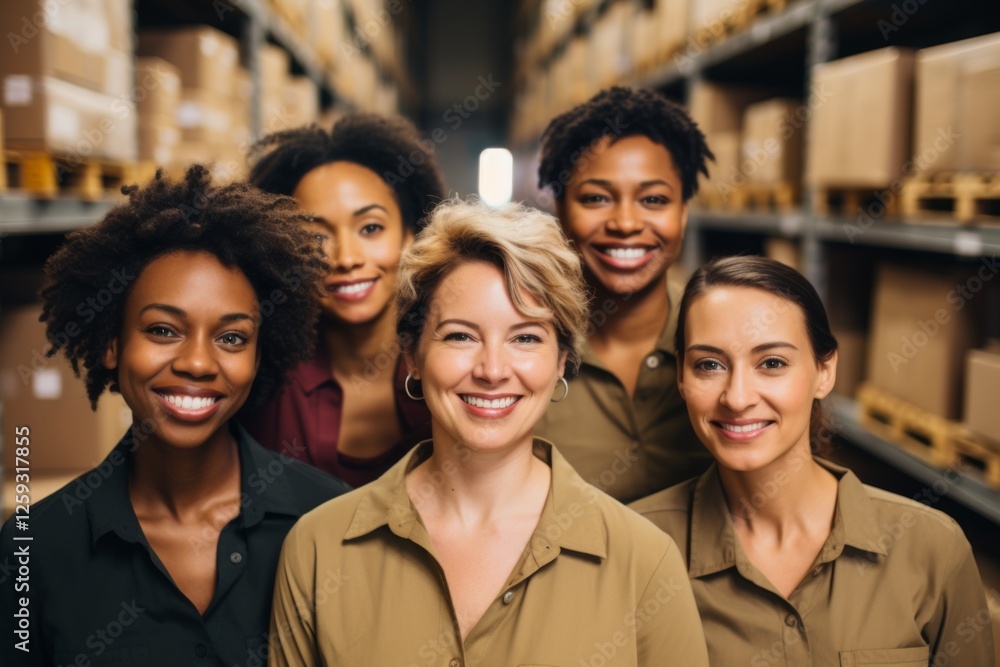 Portrait of a smiling group of diverse female workers at warehouse Portrait of a smiling group of diverse female workers at warehouse
