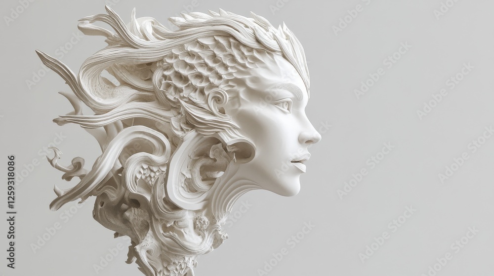 Elegant White Sculpture of a Mystical Creature with Intricate Details Elegant White Sculpture of a Mystical Creature with Intricate Details