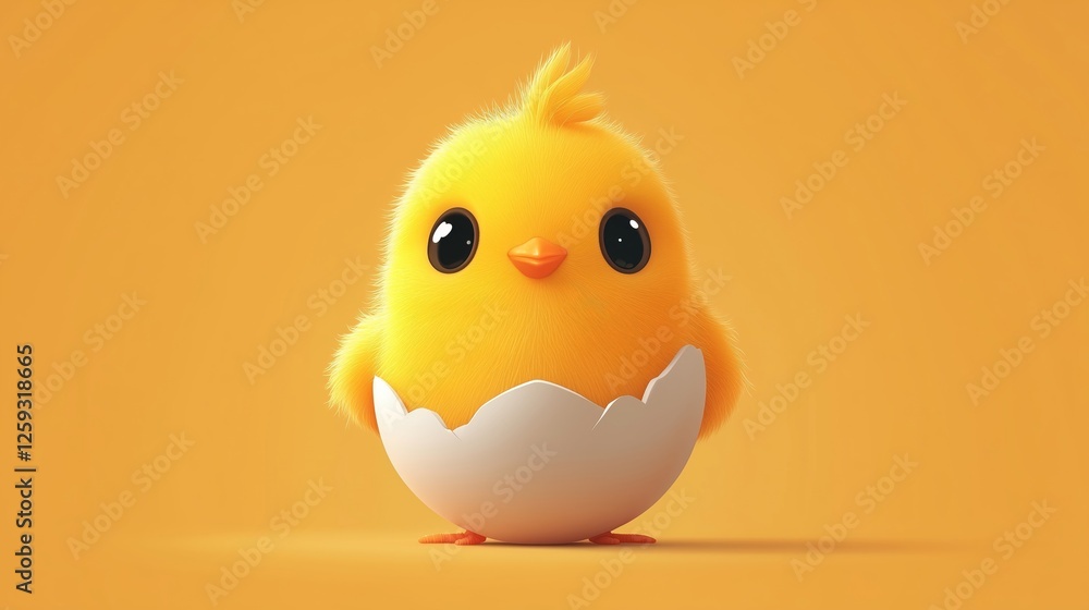 Adorable Yellow Chick Emerging from Its Egg Hatching Scene Adorable Yellow Chick Emerging from Its Egg Hatching Scene