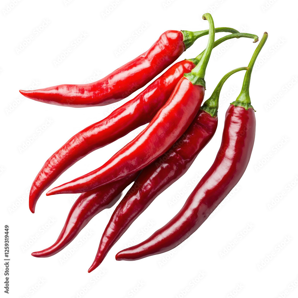 Group of Fresh Red Chili Peppers Isolated on White Background, Perfect for Culinary Creations, Spicy Dishes, and Flavor Enhancements in Cooking Group of Fresh Red Chili Peppers Isolated on White Background, Perfect for Culinary Creations, Spicy Dishes, and Flavor Enhancements in Cooking