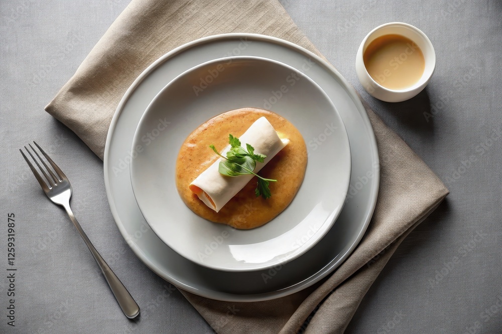 Elegant Cannelloni Dish with Creamy Sauce and Parsley Garnish on a Table Setting Elegant Cannelloni Dish with Creamy Sauce and Parsley Garnish on a Table Setting