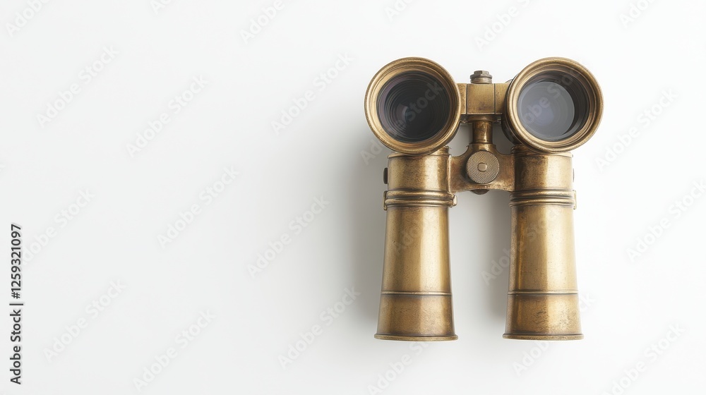 Antique Brass Binoculars on White Background for Exploration Themes Antique Brass Binoculars on White Background for Exploration Themes