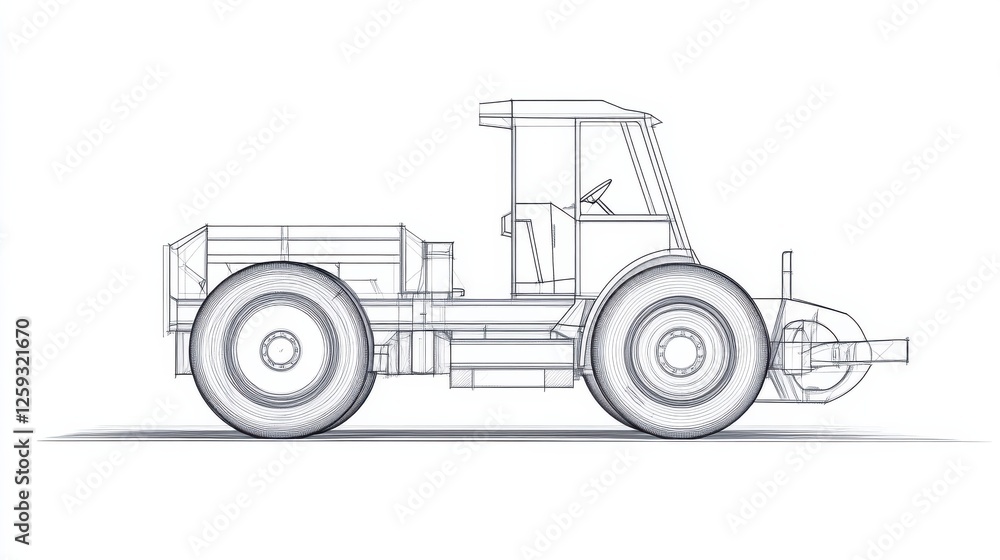 Obraz premium Detailed Blueprint Style Illustration of Agricultural Tractor Design