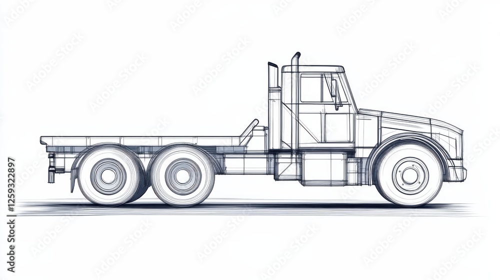 Detailed Outline of a Truck Profile with Clean Background Style Detailed Outline of a Truck Profile with Clean Background Style