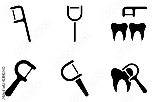 Dental floss icon set. Teeth hygiene symbol. Oral health care sign. Dentist treatment pictogram on white background