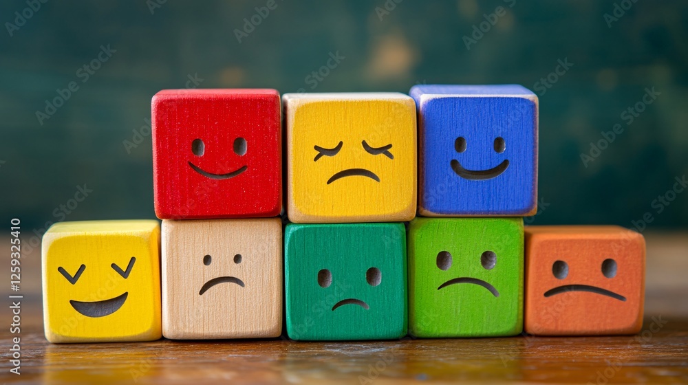 Obraz premium Colorful toy cubes showing different moods expressing feelings