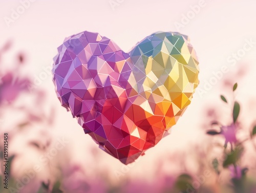 Geometric Heart in a Dreamy Field of Flowers photo