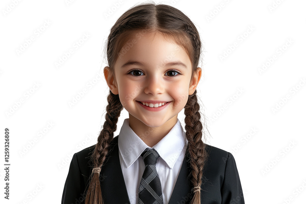 Portrait of smiling school girl with braids isolated on white or transparent, PNG Portrait of smiling school girl with braids isolated on white or transparent, PNG