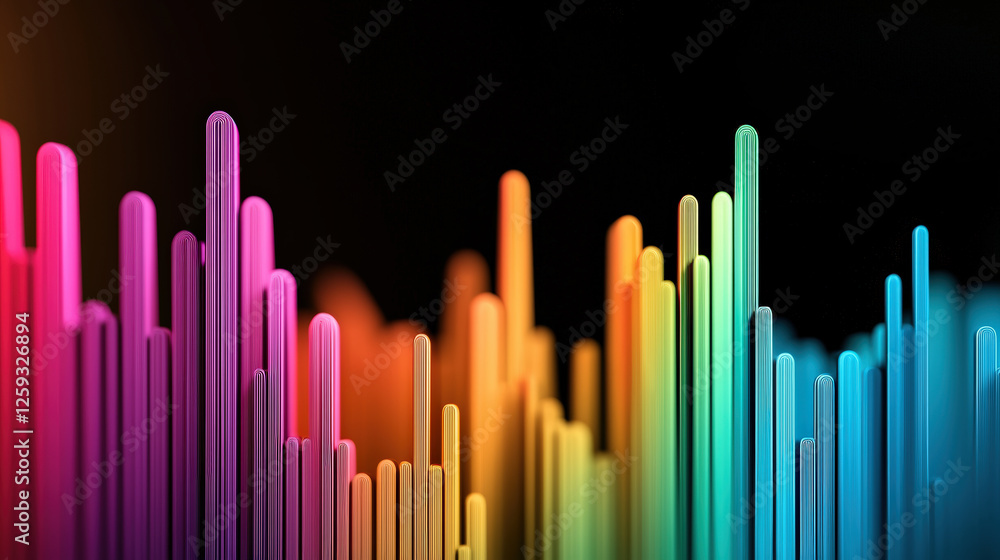 A vibrant digital soundwave visualization featuring colorful bars against a black background, representing audio frequencies and rhythm. A vibrant digital soundwave visualization featuring colorful bars against a black background, representing audio frequencies and rhythm.