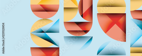 Abstract geometric pattern with intersecting circles and triangles in gradients. The high-contrast composition creates depth and a dynamic, modern aesthetic
