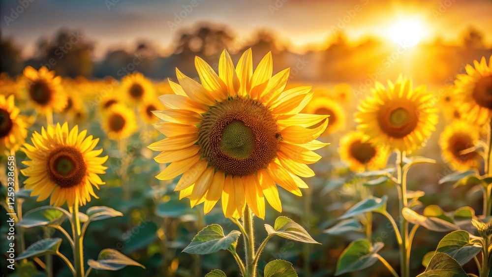 Obraz premium Golden Sunflowers Backlit in Soft Morning Light , natural beauty