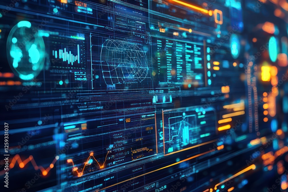 Real-time analytics visualized with futuristic graphs on a digital dashboard. Real-time analytics visualized with futuristic graphs on a digital dashboard.